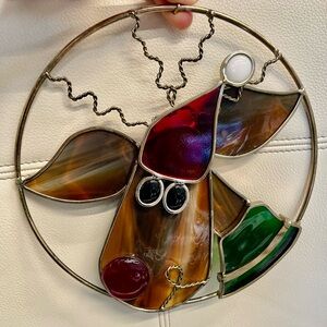 Stained Glass Rudolph red nose Reindeer Art Piece ornament or window 8”